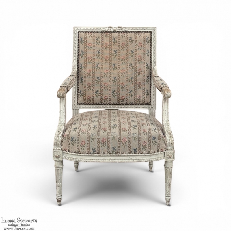 19th Century Louis XVI Painted Salon Armchair ~ Fauteuil
