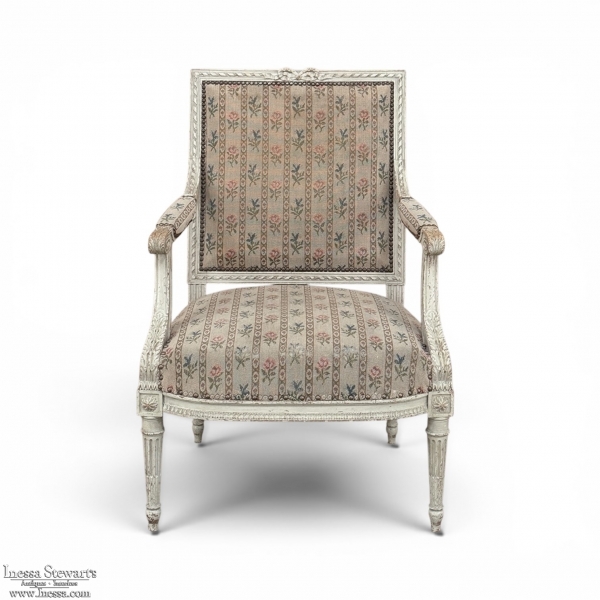 19th Century Louis XVI Painted Salon Armchair ~ Fauteuil