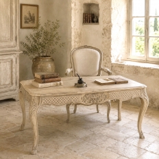 Country French Liègeois Régence Style Stripped Oak Writing Table