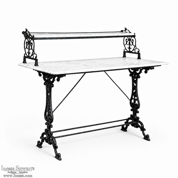 19th Century French Cast Iron Patisserie Display Table with Carrara Marble Tops