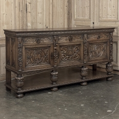 Antique French Renaissance Raised Buffet in Carved Oak
