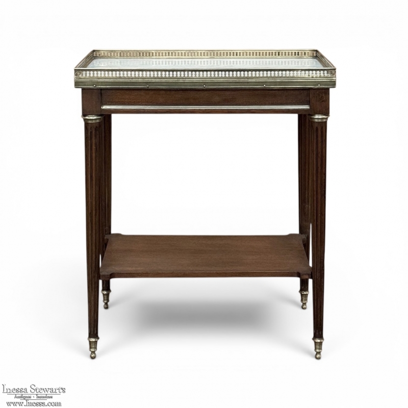 Louis XVI Mahogany Gallery Side Table with Carrara Marble Top