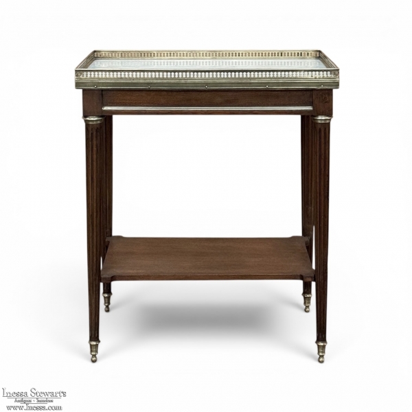 Louis XVI Mahogany Gallery Side Table with Carrara Marble Top