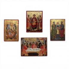 Set of Four 19th Century Russian Devotional Icons Hand Painted on Wooden Panels