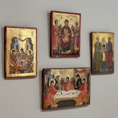 Set of Four 19th Century Russian Devotional Icons Hand Painted on Wooden Panels