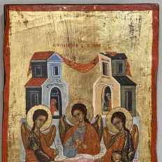 Set of Four 19th Century Russian Devotional Icons Hand Painted on Wooden Panels