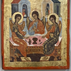 Set of Four 19th Century Russian Devotional Icons Hand Painted on Wooden Panels