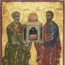 Set of Four 19th Century Russian Devotional Icons Hand Painted on Wooden Panels
