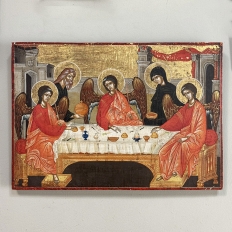Set of Four 19th Century Russian Devotional Icons Hand Painted on Wooden Panels