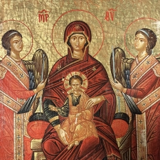 Set of Four 19th Century Russian Devotional Icons Hand Painted on Wooden Panels