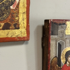 Set of Four 19th Century Russian Devotional Icons Hand Painted on Wooden Panels