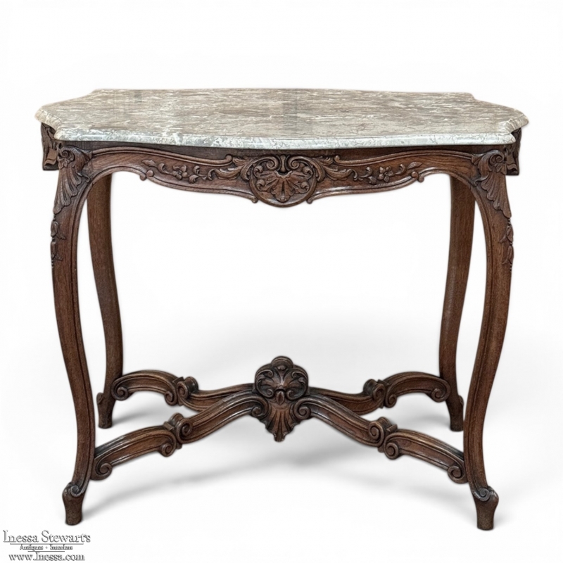 Antique French Louis XV Marble Top Center Table