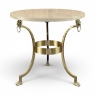 Mid Century Polished Brass Tripod Table with Lion Heads and Stone Top