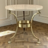 Mid Century Polished Brass Tripod Table with Lion Heads and Stone Top