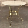 Mid Century Polished Brass Tripod Table with Lion Heads and Stone Top