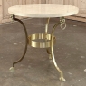 Mid Century Polished Brass Tripod Table with Lion Heads and Stone Top
