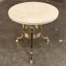 Mid Century Polished Brass Tripod Table with Lion Heads and Stone Top