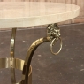 Mid Century Polished Brass Tripod Table with Lion Heads and Stone Top