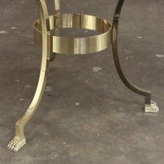 Mid Century Polished Brass Tripod Table with Lion Heads and Stone Top