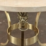 Mid Century Polished Brass Tripod Table with Lion Heads and Stone Top