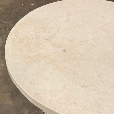 Mid Century Polished Brass Tripod Table with Lion Heads and Stone Top