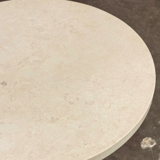 Mid Century Polished Brass Tripod Table with Lion Heads and Stone Top