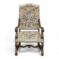 Late 19th Century Louis XIV Walnut Armchair ~ Fauteuil with Antique Tapestry