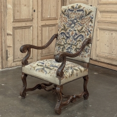 Late 19th Century Louis XIV Walnut Armchair ~ Fauteuil with Antique Tapestry