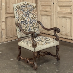 Late 19th Century Louis XIV Walnut Armchair ~ Fauteuil with Antique Tapestry