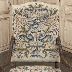 Late 19th Century Louis XIV Walnut Armchair ~ Fauteuil with Antique Tapestry