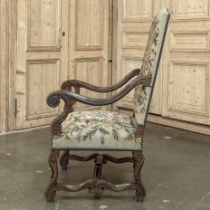 Late 19th Century Louis XIV Walnut Armchair ~ Fauteuil with Antique Tapestry