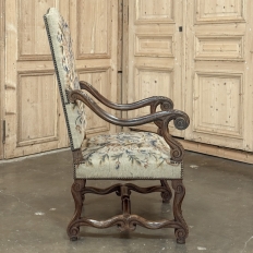 Late 19th Century Louis XIV Walnut Armchair ~ Fauteuil with Antique Tapestry
