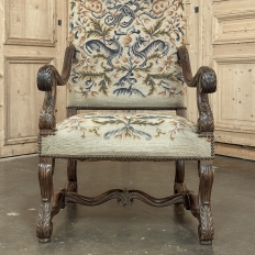 Late 19th Century Louis XIV Walnut Armchair ~ Fauteuil with Antique Tapestry