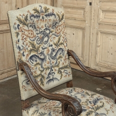 Late 19th Century Louis XIV Walnut Armchair ~ Fauteuil with Antique Tapestry