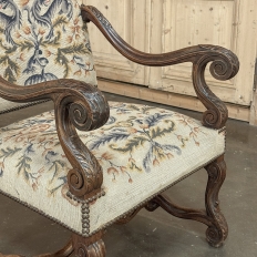 Late 19th Century Louis XIV Walnut Armchair ~ Fauteuil with Antique Tapestry