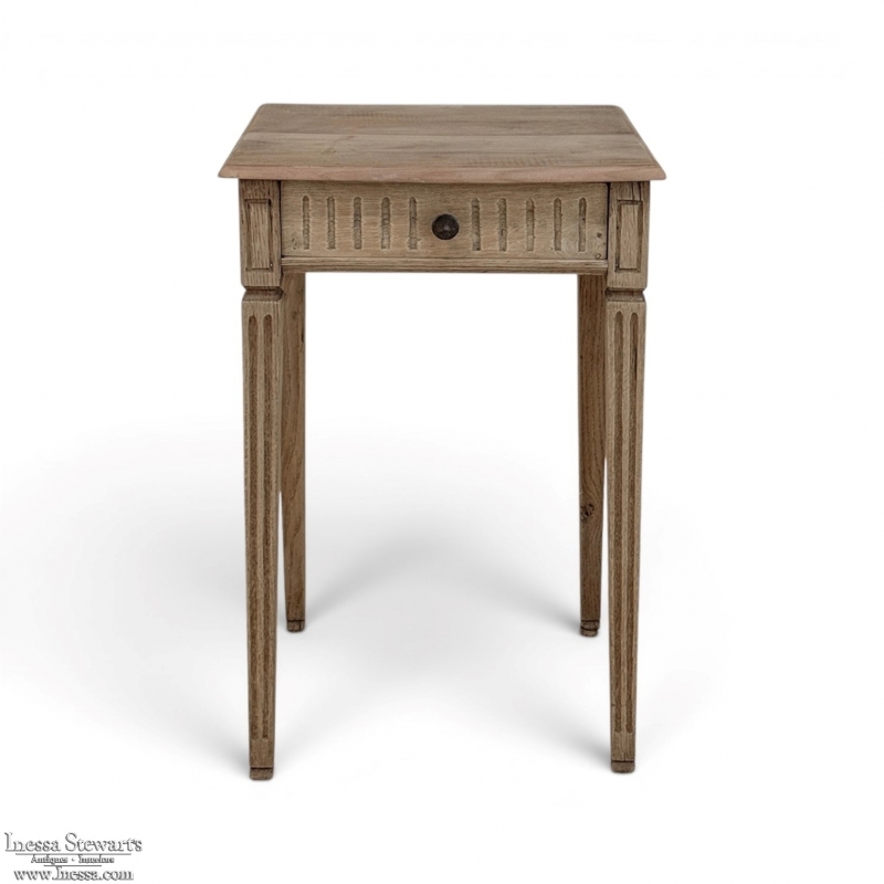 Petite 19th Century Rustic Louis XVI Stripped Oak End Table