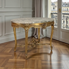 19th Century French Louis XVI Gilded Marble Top Oval Center Table
