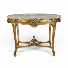 19th Century French Louis XVI Gilded Marble Top Oval Center Table