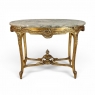 19th Century French Louis XVI Gilded Marble Top Oval Center Table