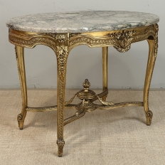 19th Century French Louis XVI Gilded Marble Top Oval Center Table
