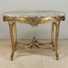 19th Century French Louis XVI Gilded Marble Top Oval Center Table