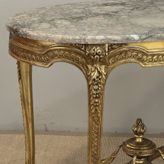 19th Century French Louis XVI Gilded Marble Top Oval Center Table