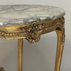 19th Century French Louis XVI Gilded Marble Top Oval Center Table