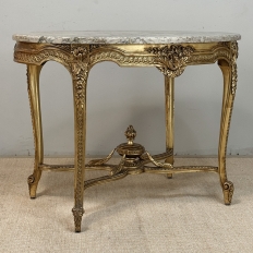 19th Century French Louis XVI Gilded Marble Top Oval Center Table