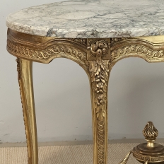 19th Century French Louis XVI Gilded Marble Top Oval Center Table