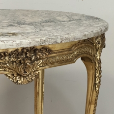 19th Century French Louis XVI Gilded Marble Top Oval Center Table