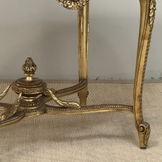 19th Century French Louis XVI Gilded Marble Top Oval Center Table