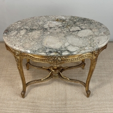 19th Century French Louis XVI Gilded Marble Top Oval Center Table
