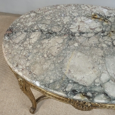 19th Century French Louis XVI Gilded Marble Top Oval Center Table