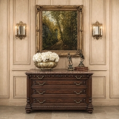 19th Century French Henri II Marble Top Walnut Commode